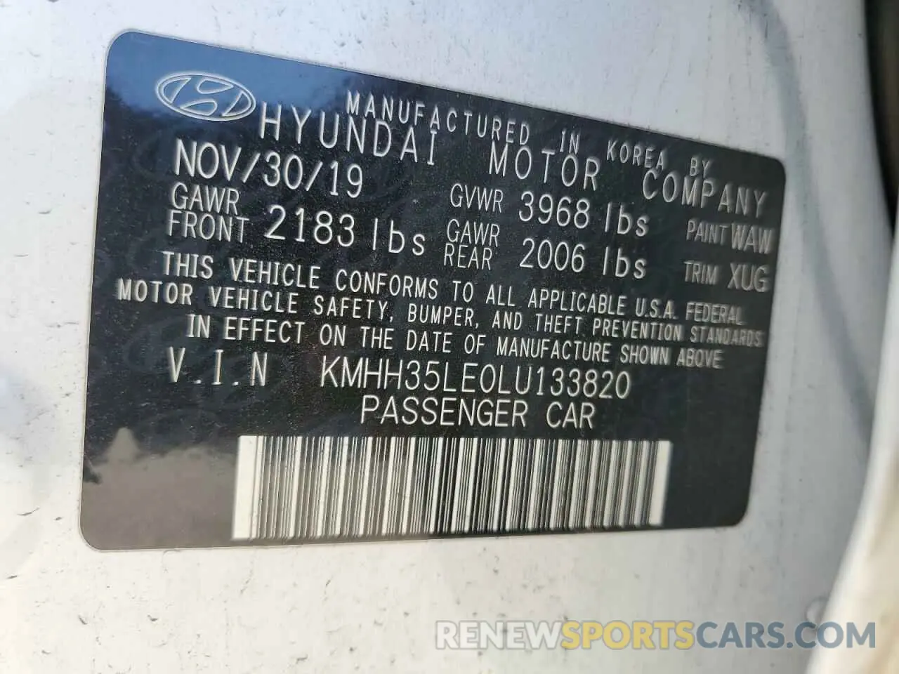 14 Photograph of a damaged car KMHH35LE0LU133820 HYUNDAI ELANTRA 2020