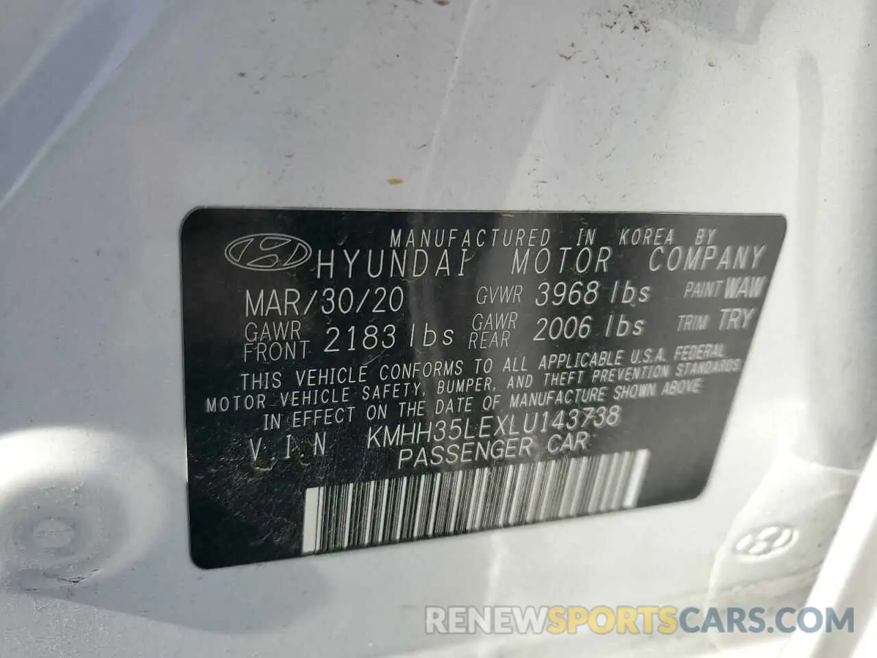 13 Photograph of a damaged car KMHH35LEXLU143738 HYUNDAI ELANTRA 2020