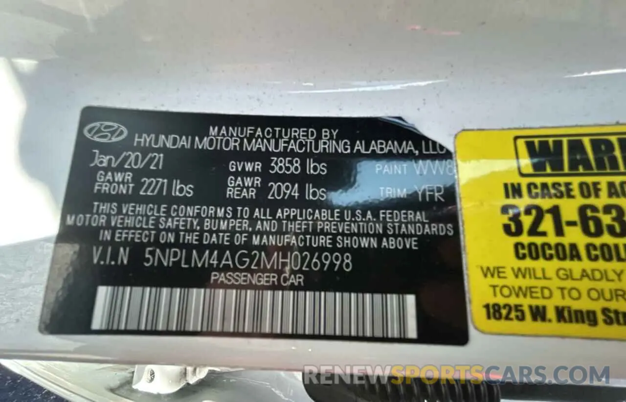 10 Photograph of a damaged car 5NPLM4AG2MH026998 HYUNDAI ELANTRA 2021