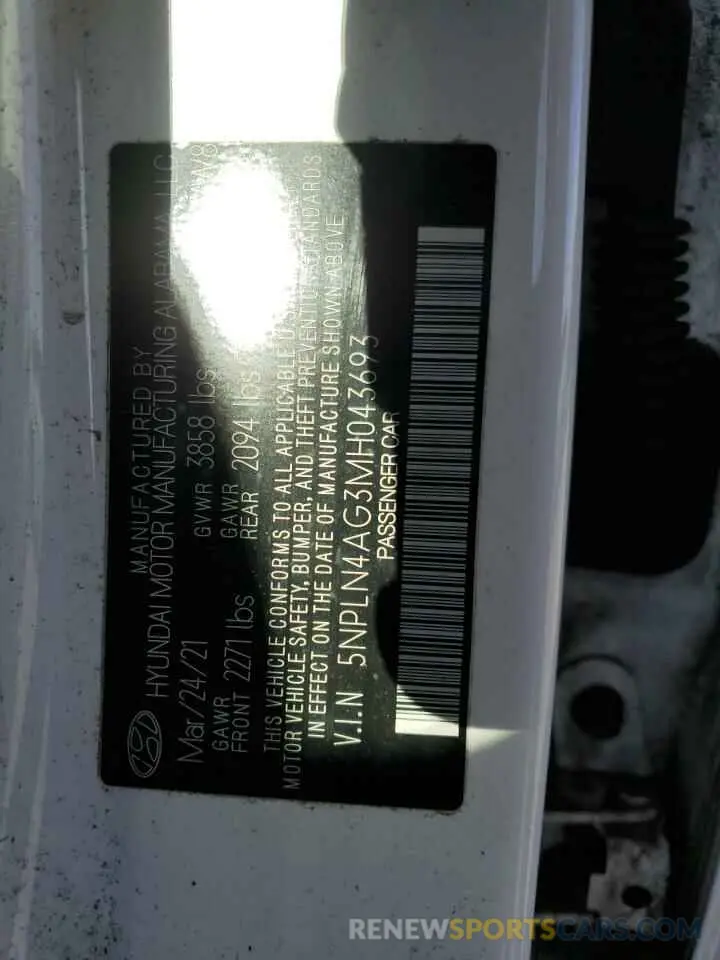 12 Photograph of a damaged car 5NPLN4AG3MH043693 HYUNDAI ELANTRA 2021