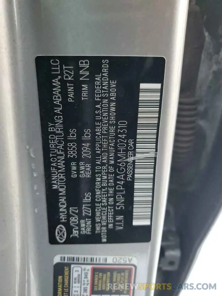 12 Photograph of a damaged car 5NPLP4AG6MH024310 HYUNDAI ELANTRA 2021