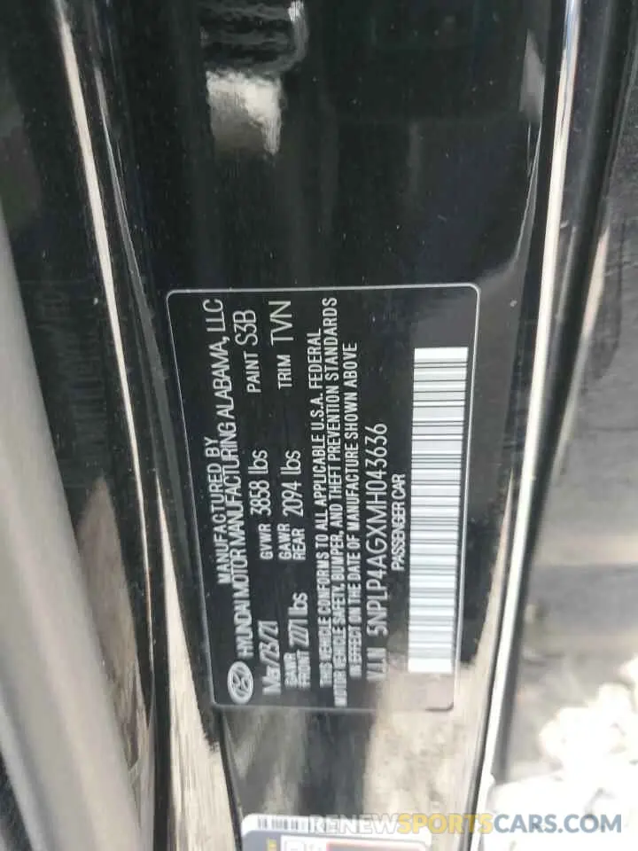 12 Photograph of a damaged car 5NPLP4AGXMH043636 HYUNDAI ELANTRA 2021