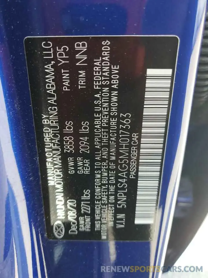 12 Photograph of a damaged car 5NPLS4AG5MH017363 HYUNDAI ELANTRA 2021