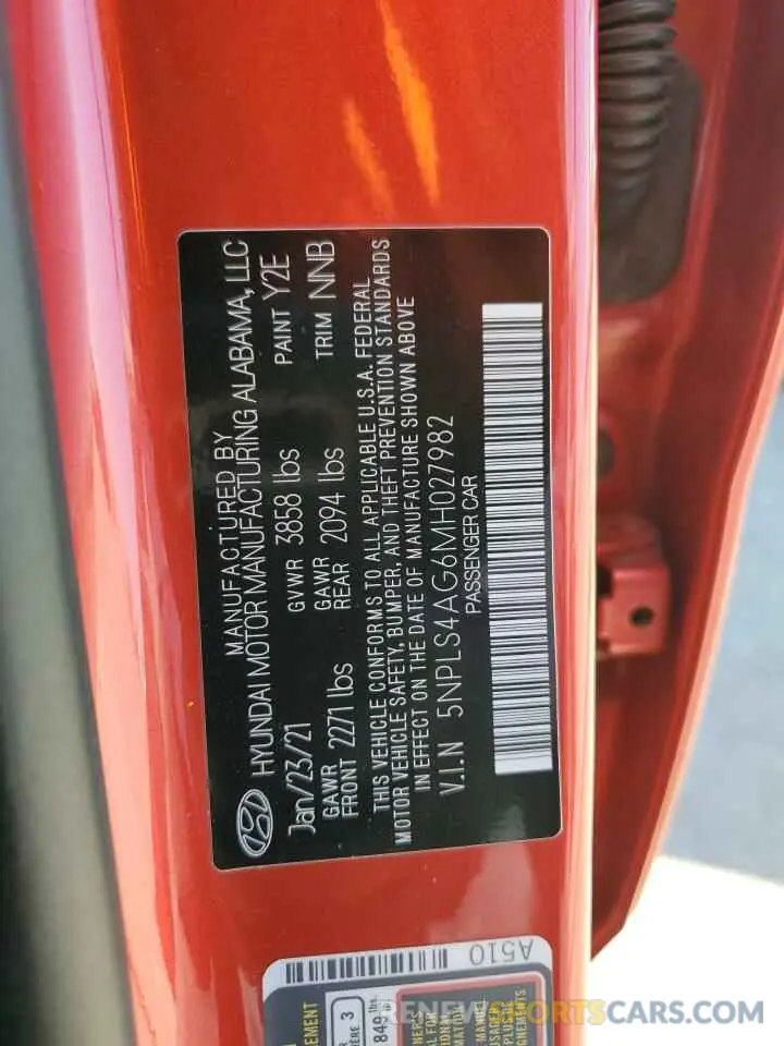 13 Photograph of a damaged car 5NPLS4AG6MH027982 HYUNDAI ELANTRA 2021