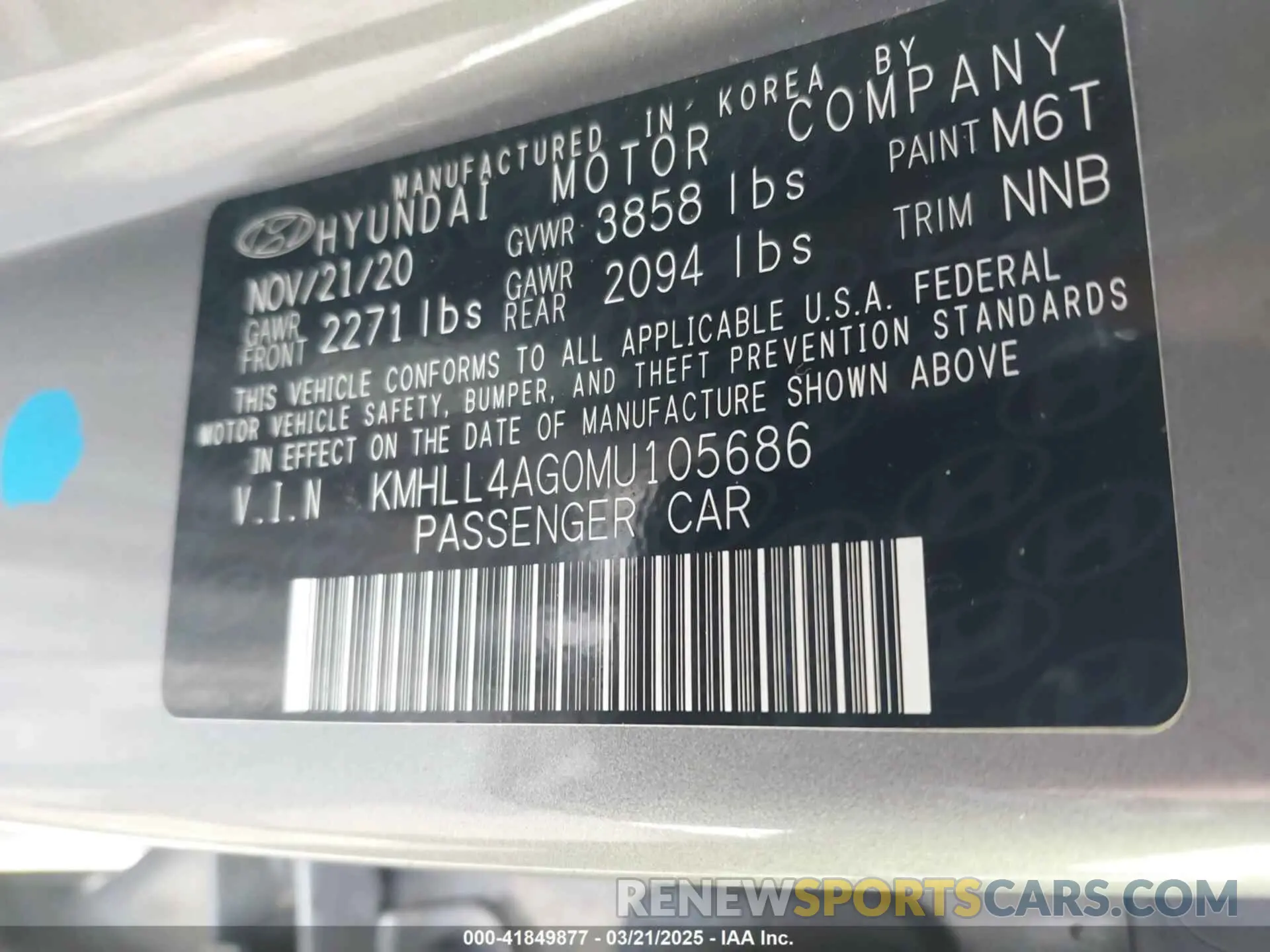 9 Photograph of a damaged car KMHLL4AG0MU105686 HYUNDAI ELANTRA 2021