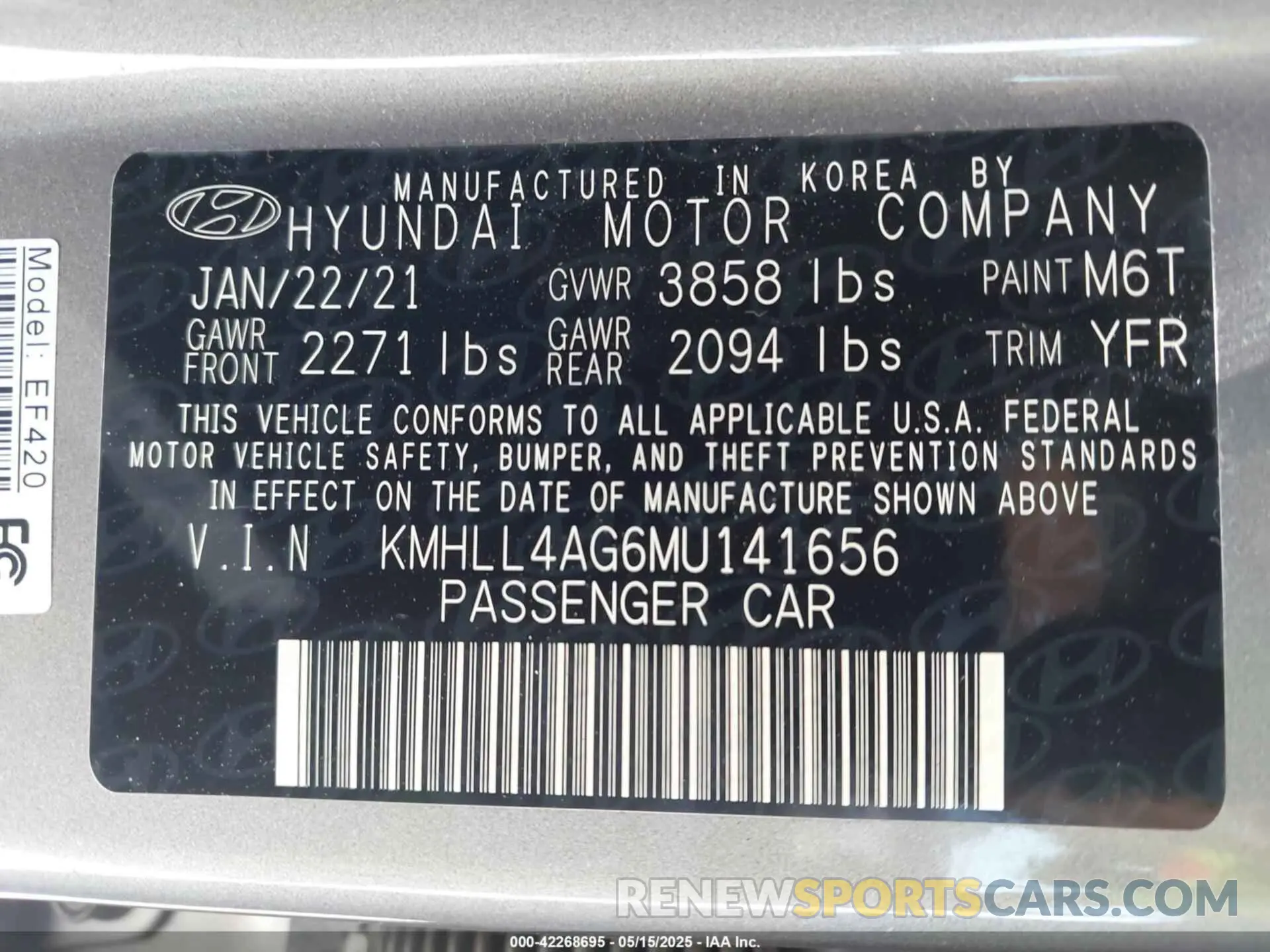 9 Photograph of a damaged car KMHLL4AG6MU141656 HYUNDAI ELANTRA 2021