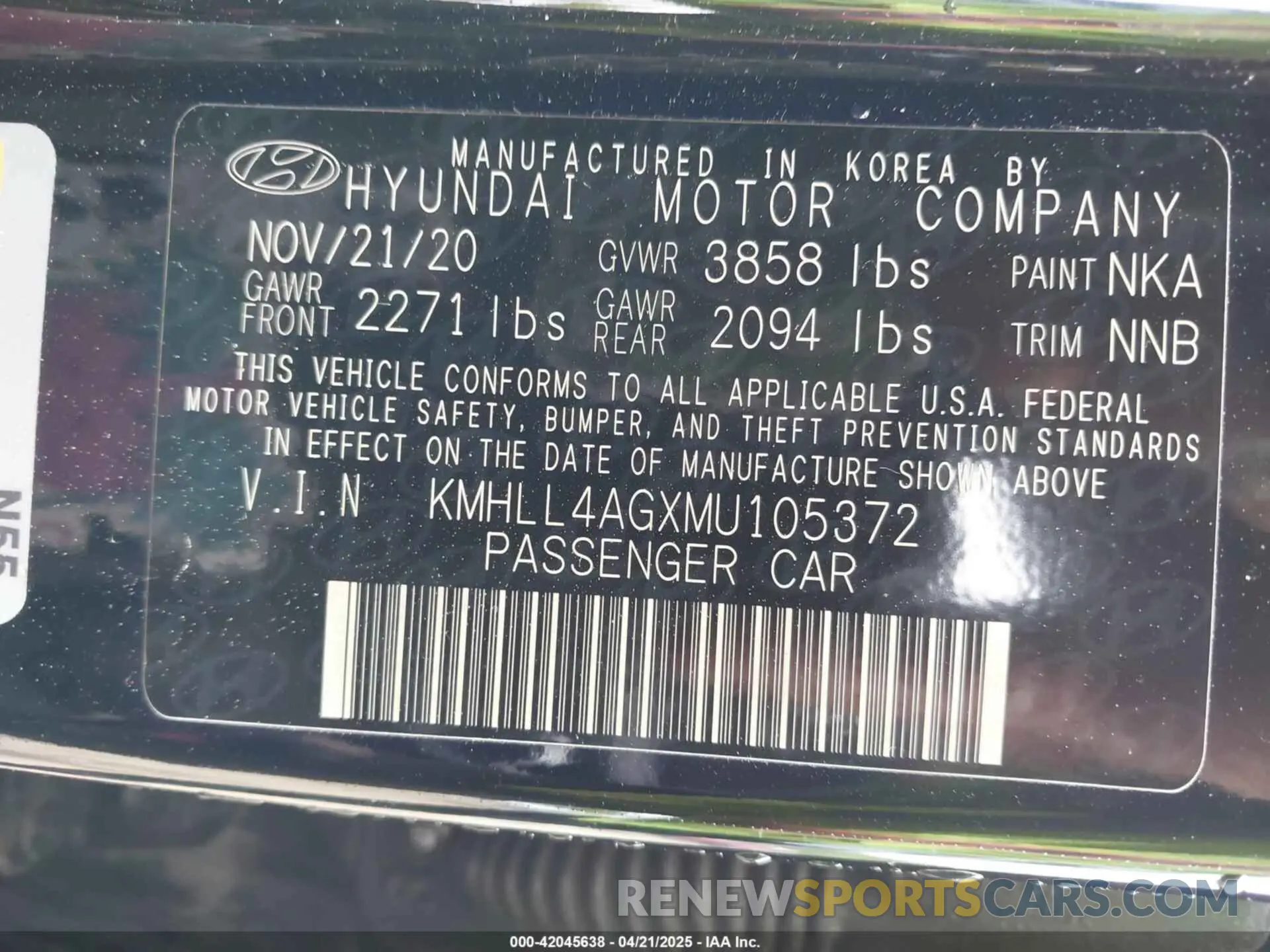 9 Photograph of a damaged car KMHLL4AGXMU105372 HYUNDAI ELANTRA 2021