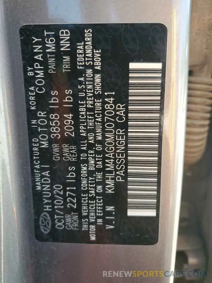 12 Photograph of a damaged car KMHLM4AG0MU070841 HYUNDAI ELANTRA 2021
