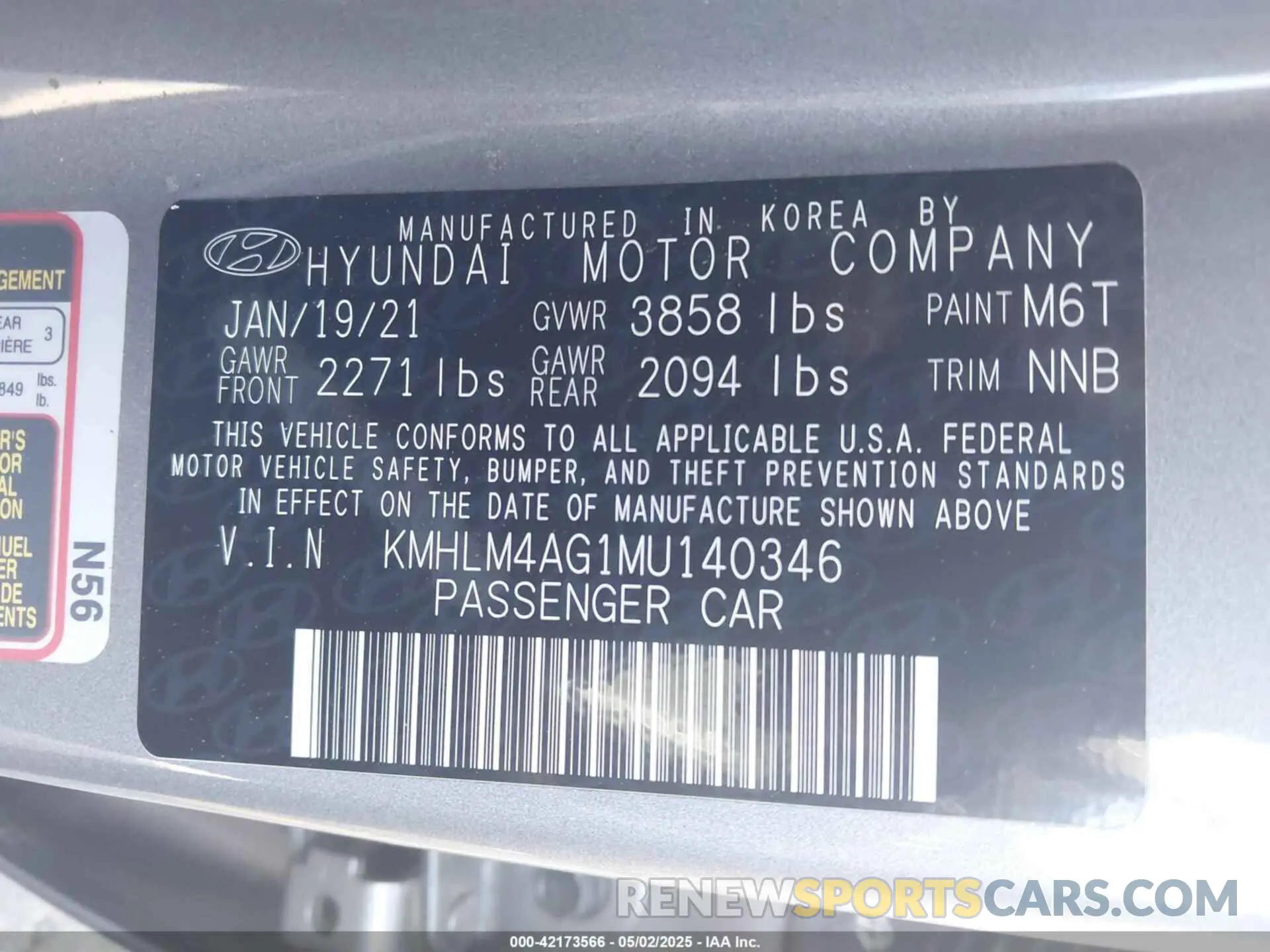 9 Photograph of a damaged car KMHLM4AG1MU140346 HYUNDAI ELANTRA 2021
