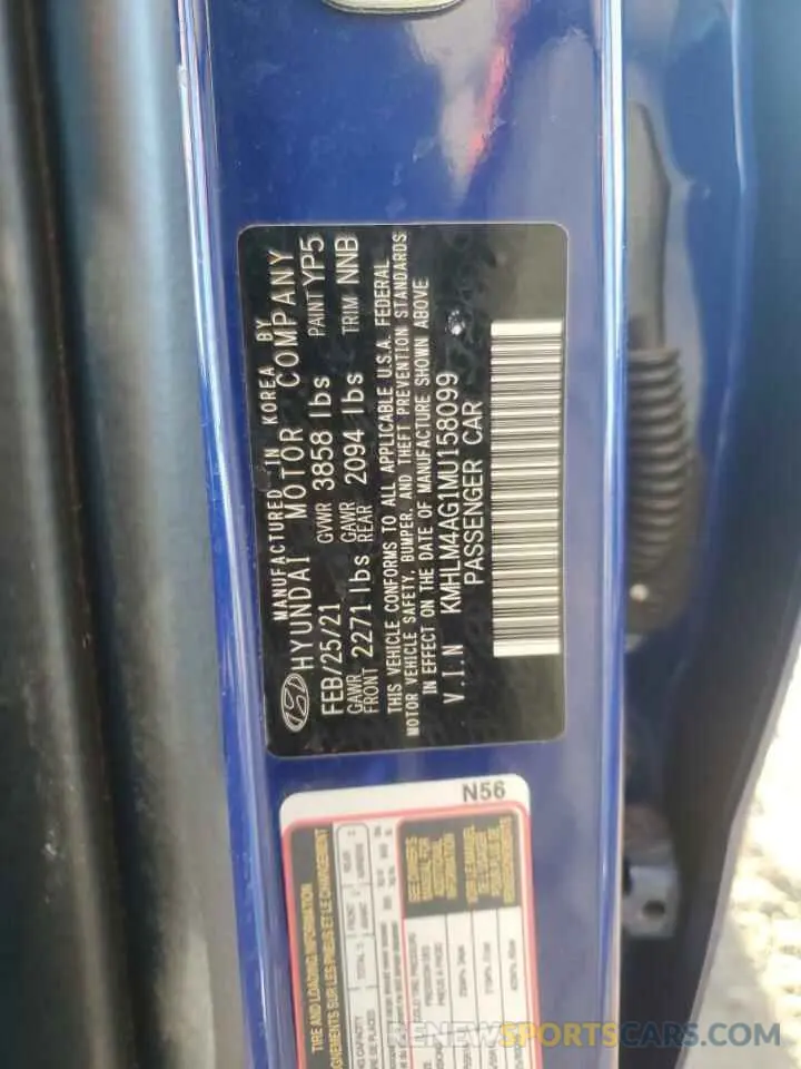 12 Photograph of a damaged car KMHLM4AG1MU158099 HYUNDAI ELANTRA 2021