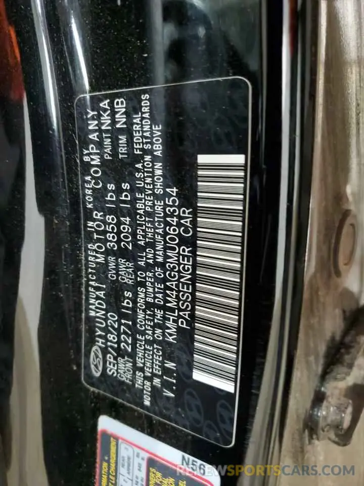 12 Photograph of a damaged car KMHLM4AG3MU064354 HYUNDAI ELANTRA 2021