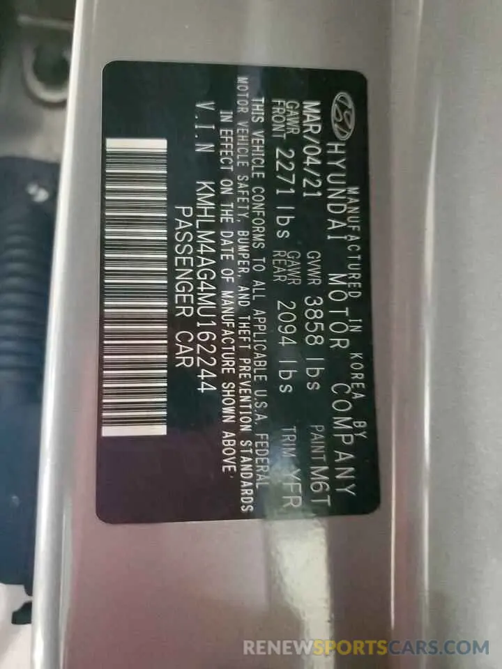 13 Photograph of a damaged car KMHLM4AG4MU162244 HYUNDAI ELANTRA 2021