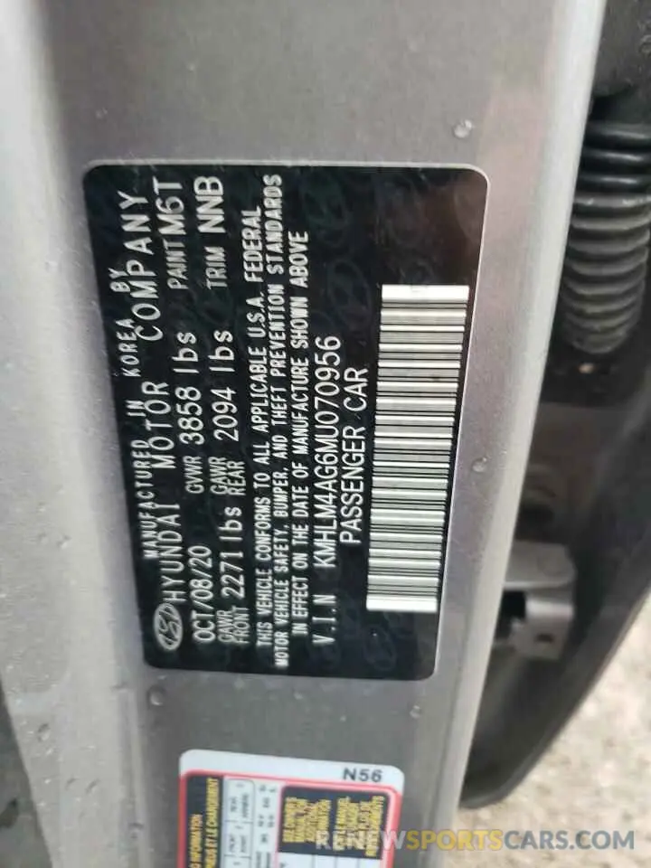 12 Photograph of a damaged car KMHLM4AG6MU070956 HYUNDAI ELANTRA 2021