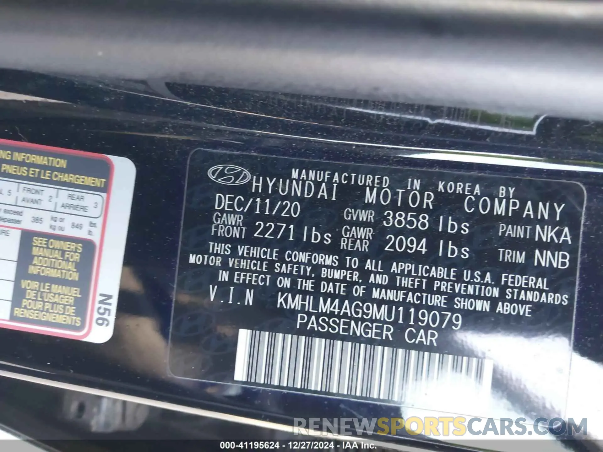 9 Photograph of a damaged car KMHLM4AG9MU119079 HYUNDAI ELANTRA 2021