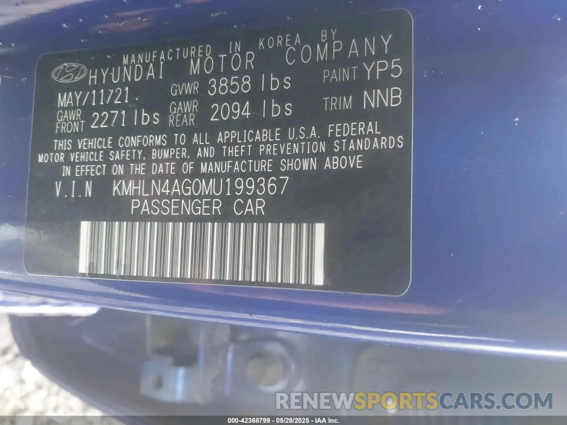 9 Photograph of a damaged car KMHLN4AG0MU199367 HYUNDAI ELANTRA 2021