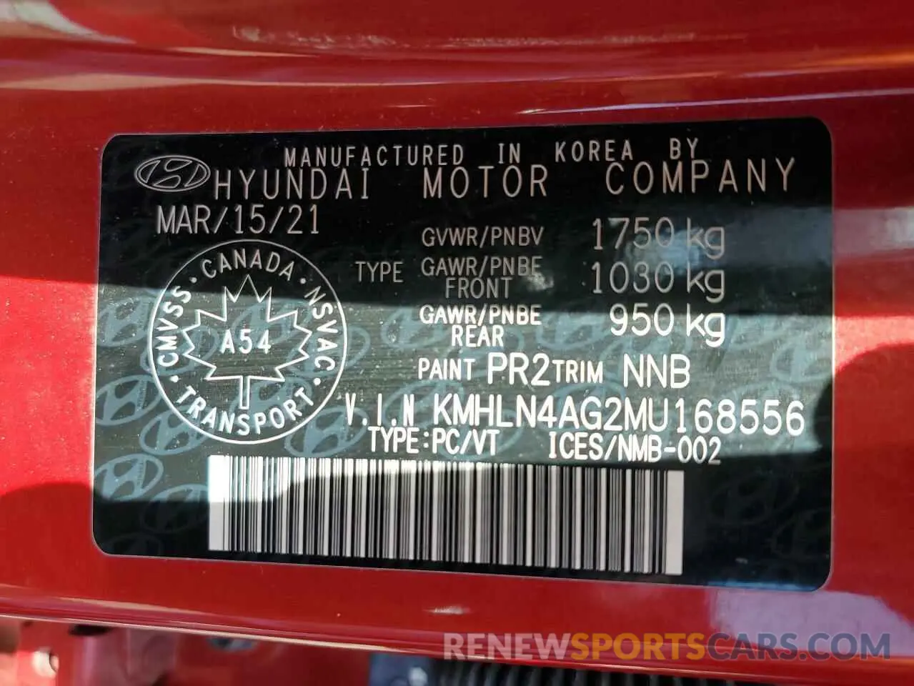 13 Photograph of a damaged car KMHLN4AG2MU168556 HYUNDAI ELANTRA 2021