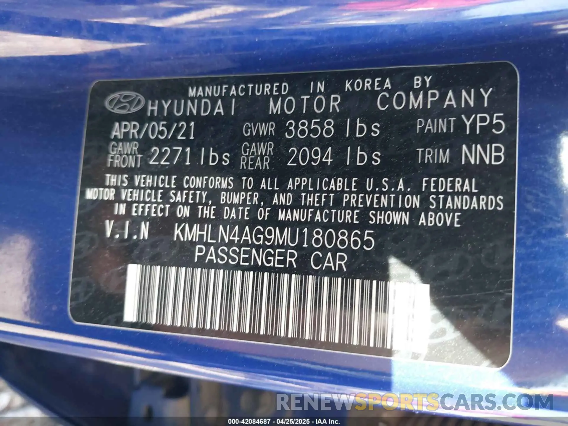 9 Photograph of a damaged car KMHLN4AG9MU180865 HYUNDAI ELANTRA 2021