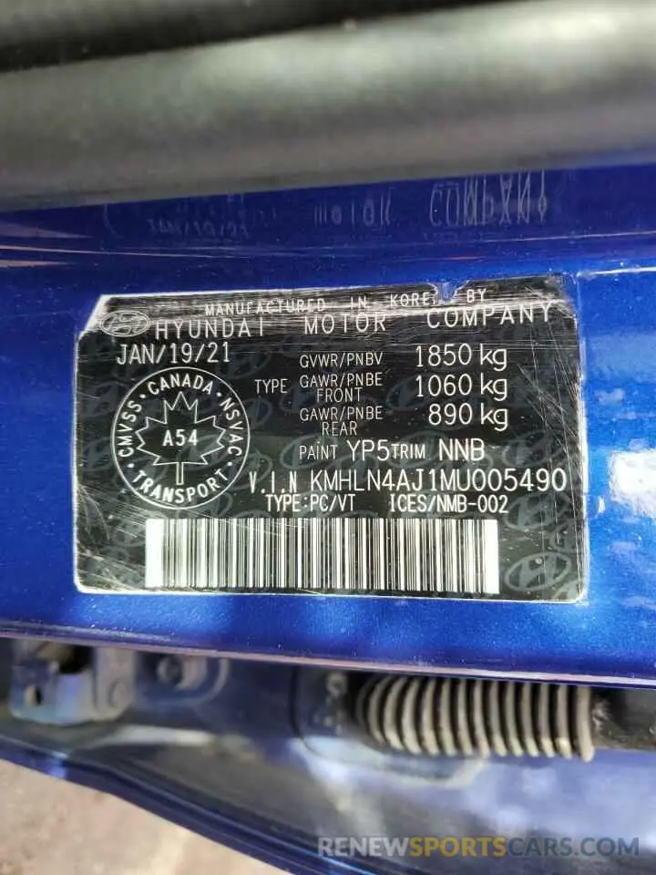 13 Photograph of a damaged car KMHLN4AJ1MU005490 HYUNDAI ELANTRA 2021