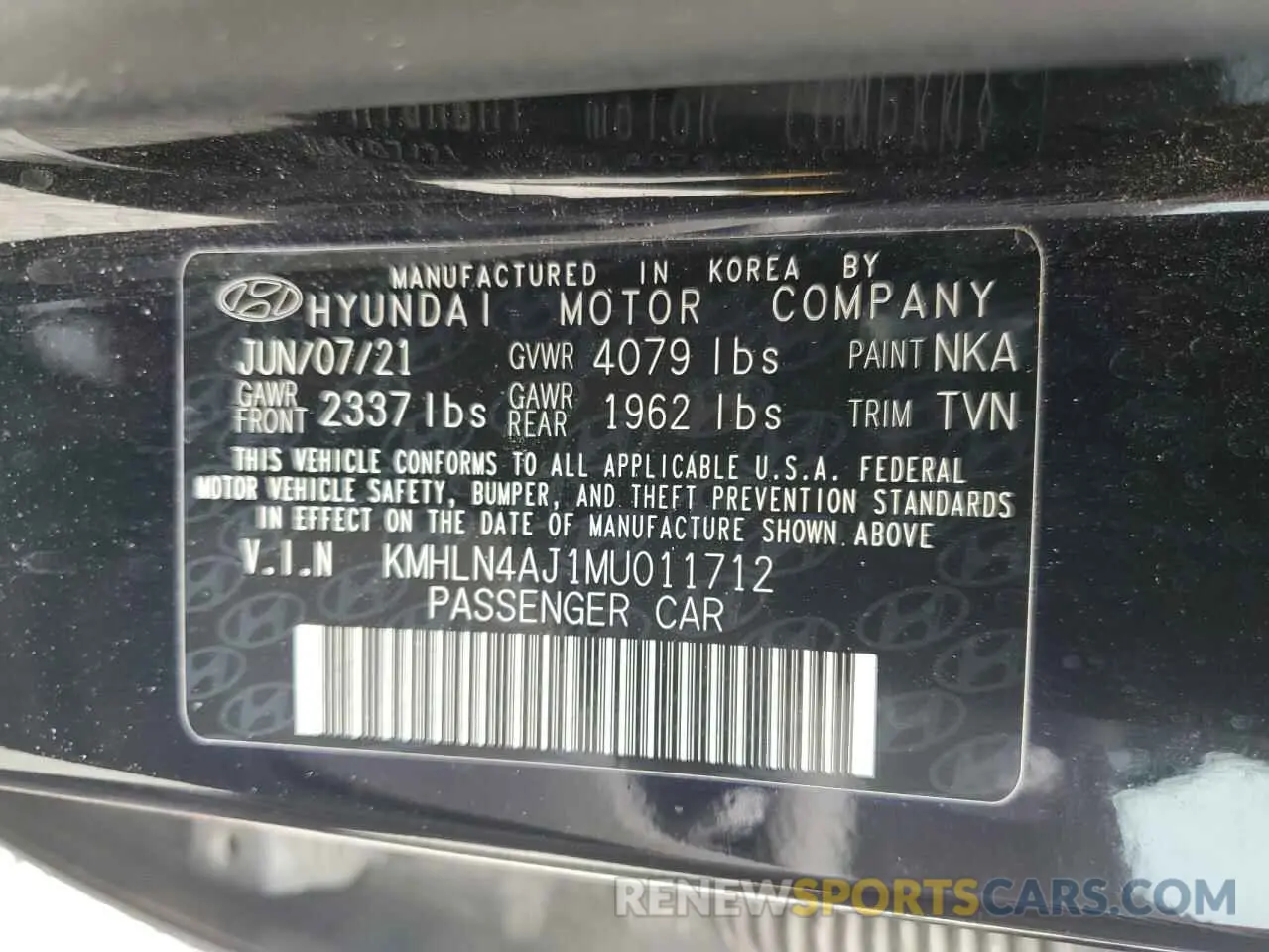 12 Photograph of a damaged car KMHLN4AJ1MU011712 HYUNDAI ELANTRA 2021