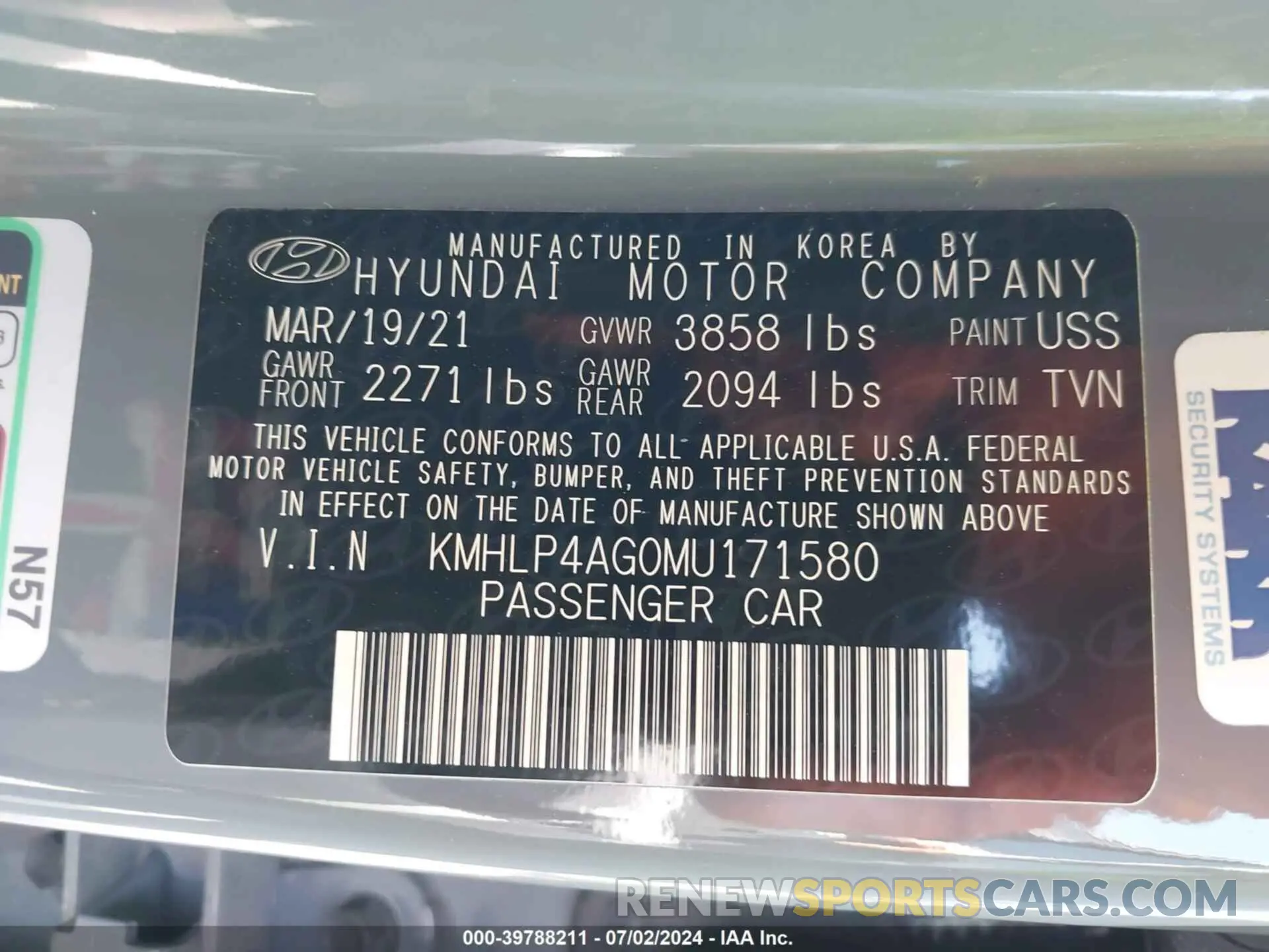 9 Photograph of a damaged car KMHLP4AG0MU171580 HYUNDAI ELANTRA 2021
