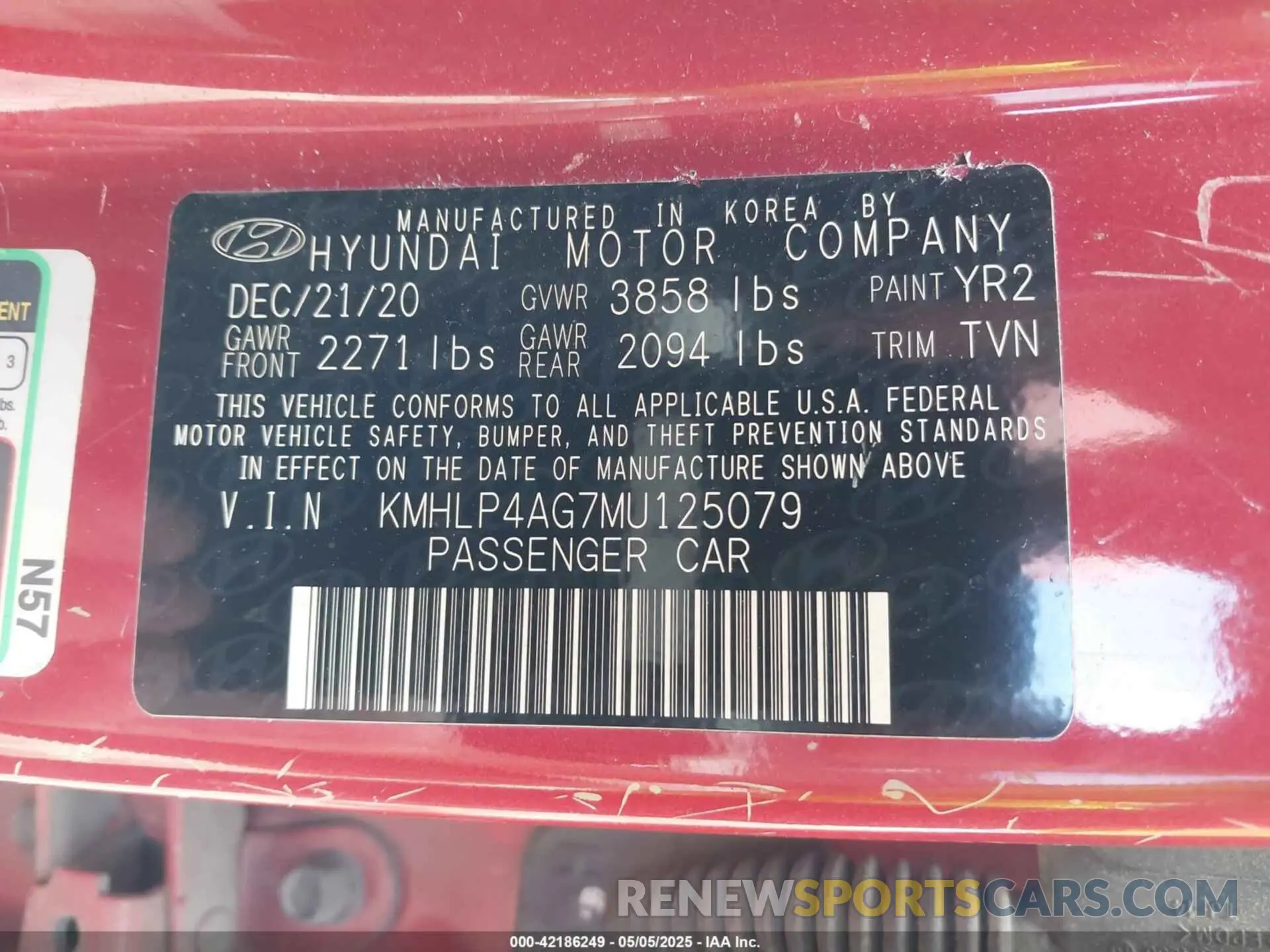 9 Photograph of a damaged car KMHLP4AG7MU125079 HYUNDAI ELANTRA 2021
