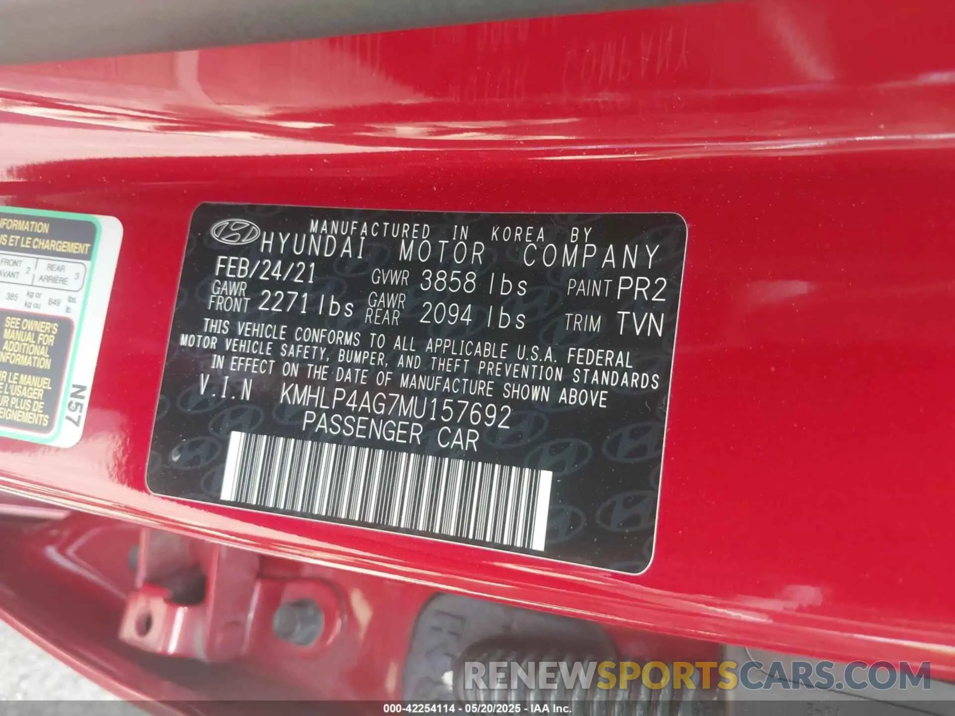 9 Photograph of a damaged car KMHLP4AG7MU157692 HYUNDAI ELANTRA 2021