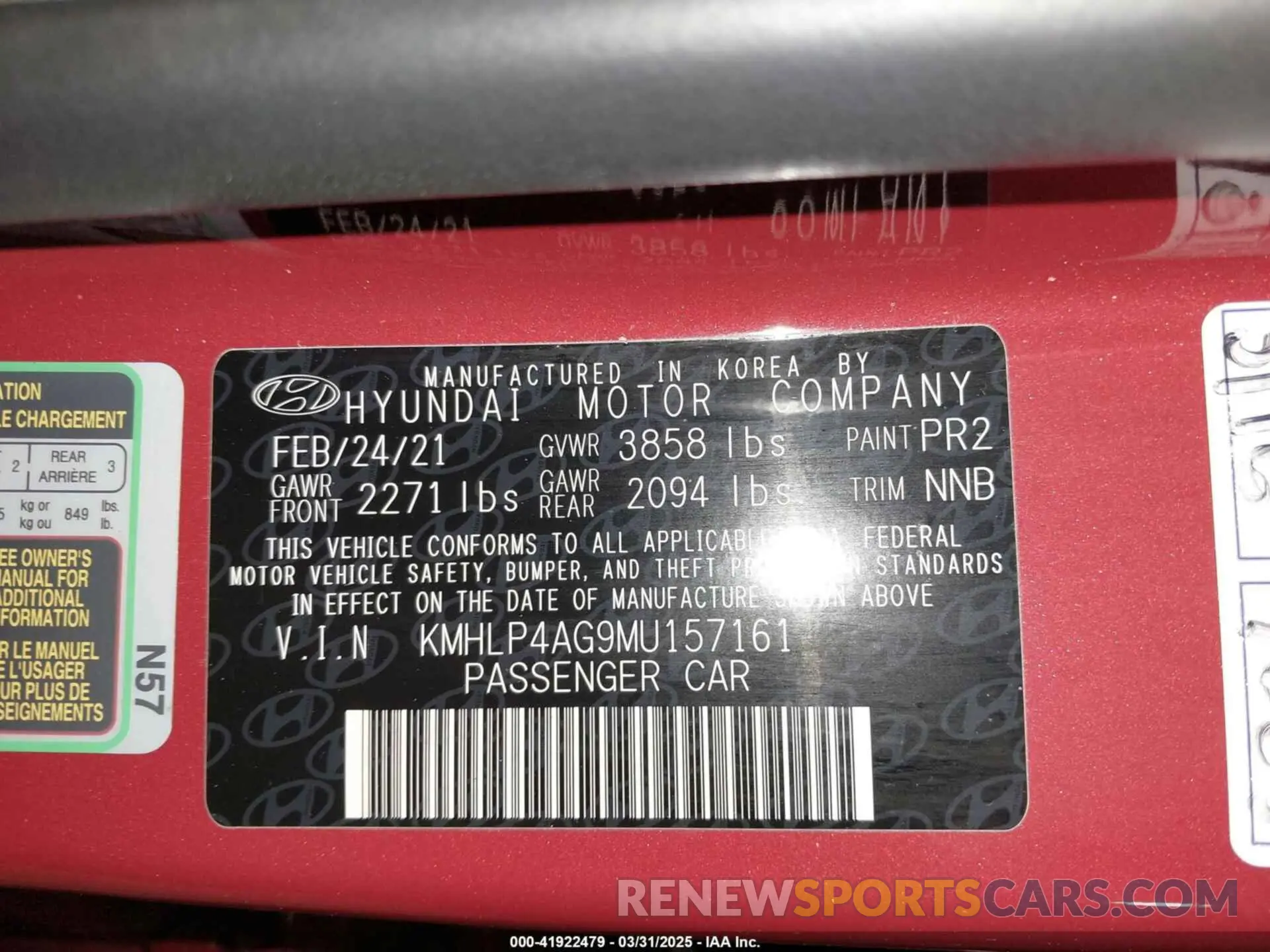 9 Photograph of a damaged car KMHLP4AG9MU157161 HYUNDAI ELANTRA 2021