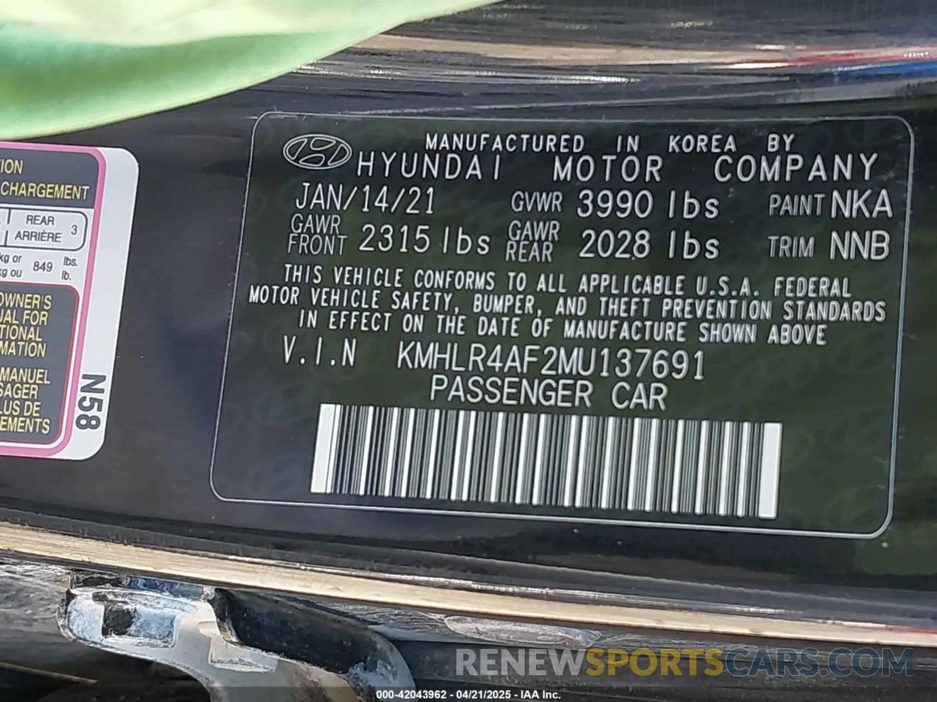 9 Photograph of a damaged car KMHLR4AF2MU137691 HYUNDAI ELANTRA 2021