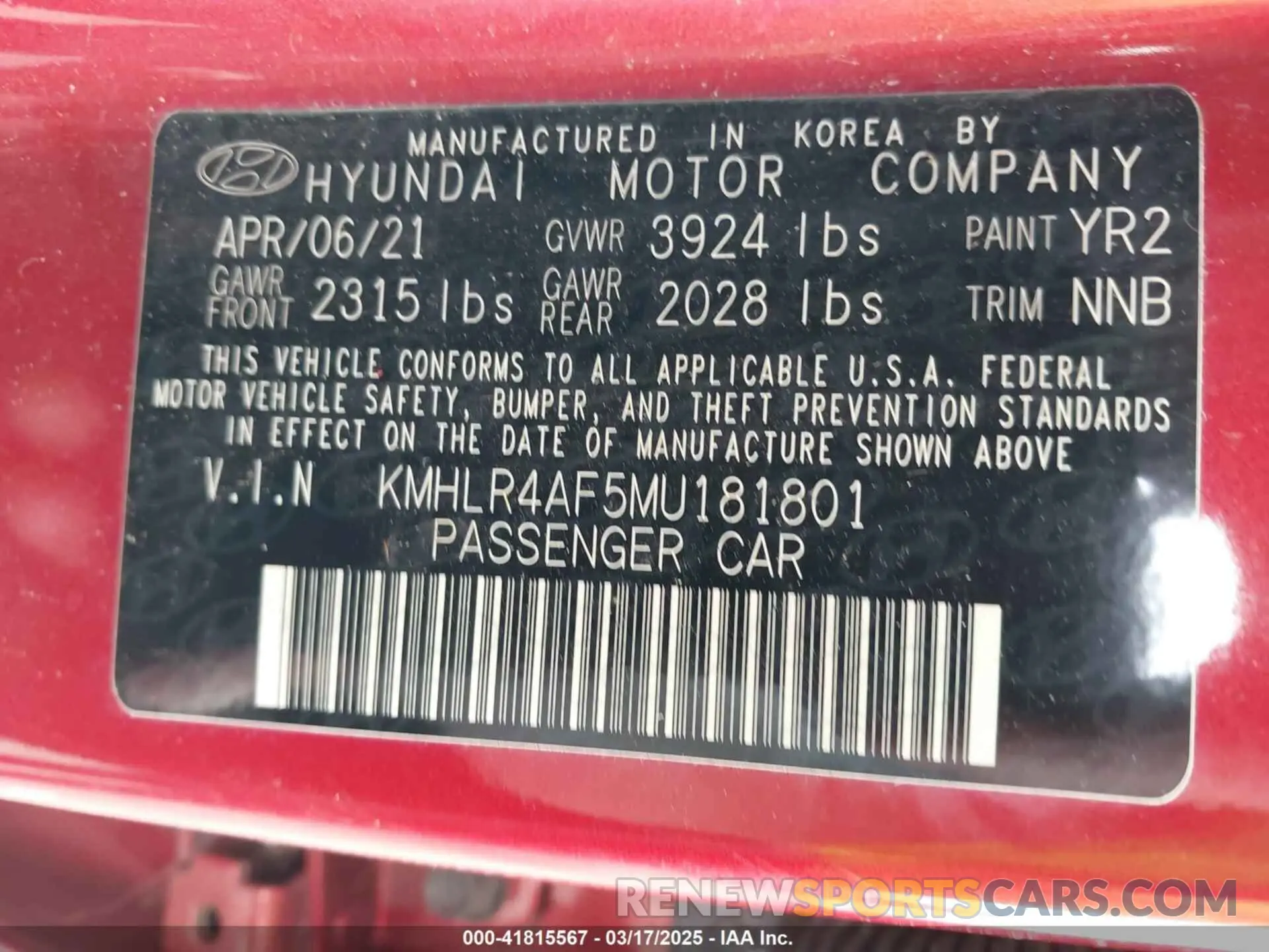 9 Photograph of a damaged car KMHLR4AF5MU181801 HYUNDAI ELANTRA 2021