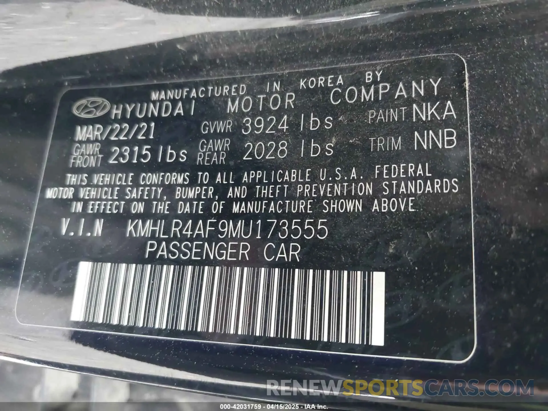 9 Photograph of a damaged car KMHLR4AF9MU173555 HYUNDAI ELANTRA 2021