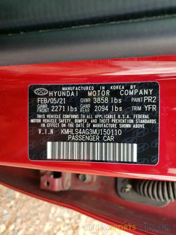 13 Photograph of a damaged car KMHLS4AG3MU150110 HYUNDAI ELANTRA 2021