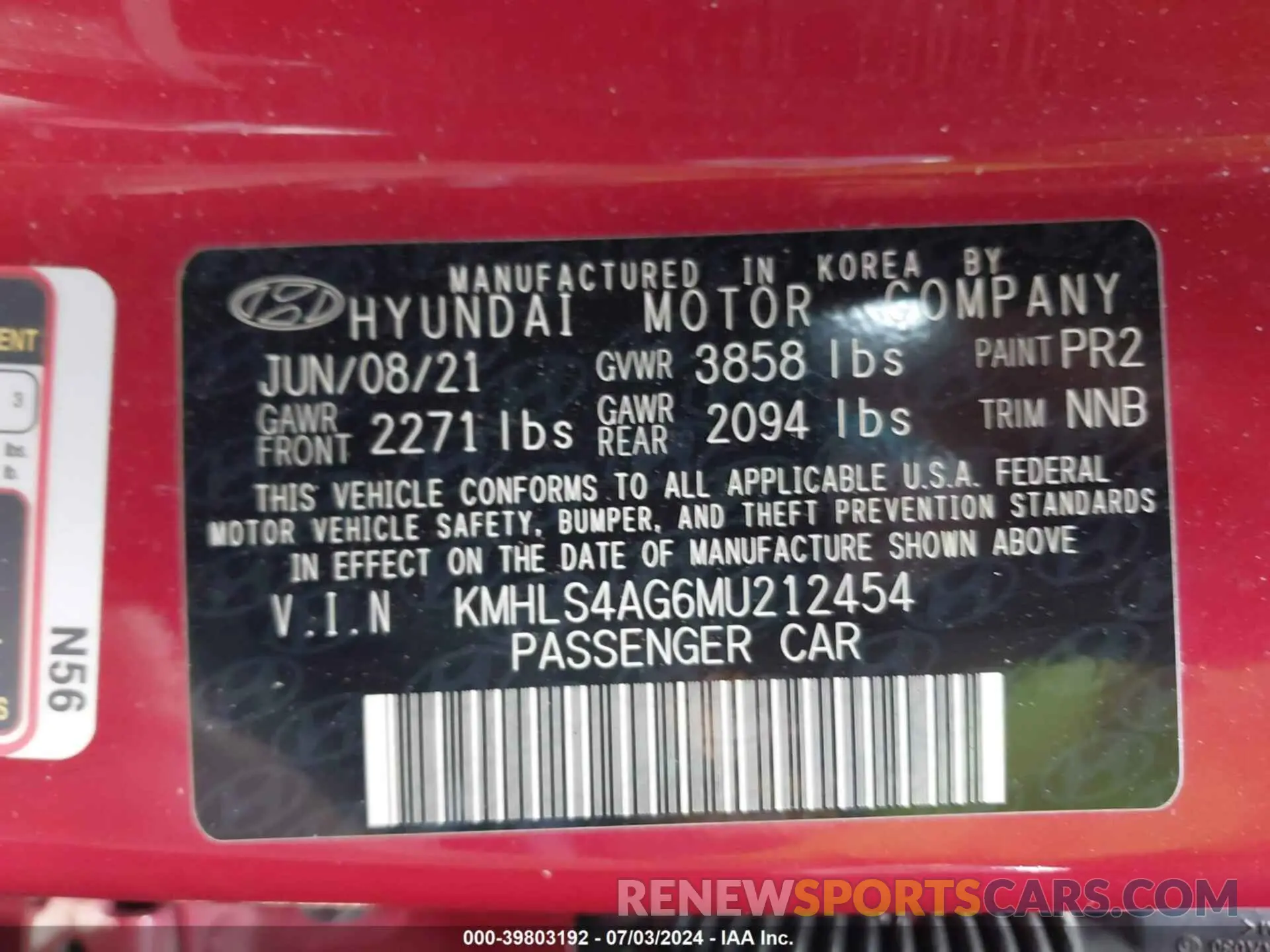 9 Photograph of a damaged car KMHLS4AG6MU212454 HYUNDAI ELANTRA 2021