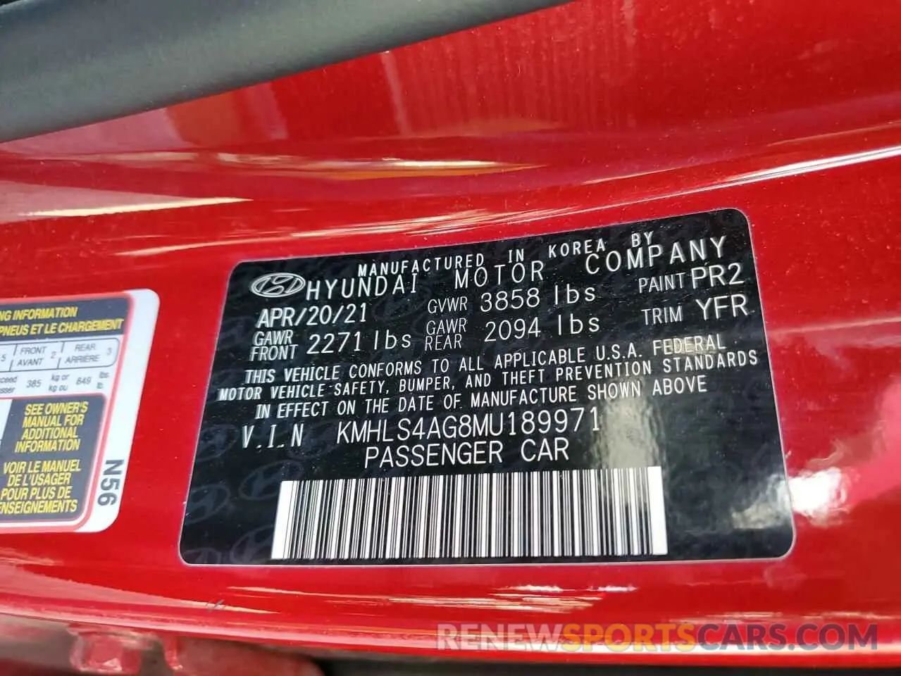 13 Photograph of a damaged car KMHLS4AG8MU189971 HYUNDAI ELANTRA 2021