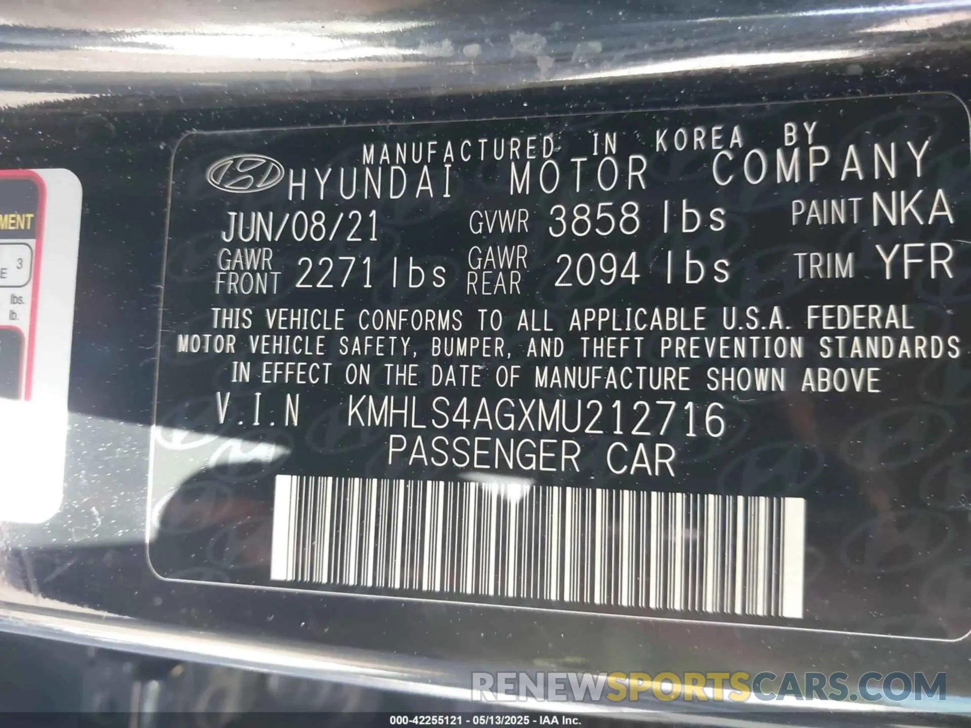 9 Photograph of a damaged car KMHLS4AGXMU212716 HYUNDAI ELANTRA 2021
