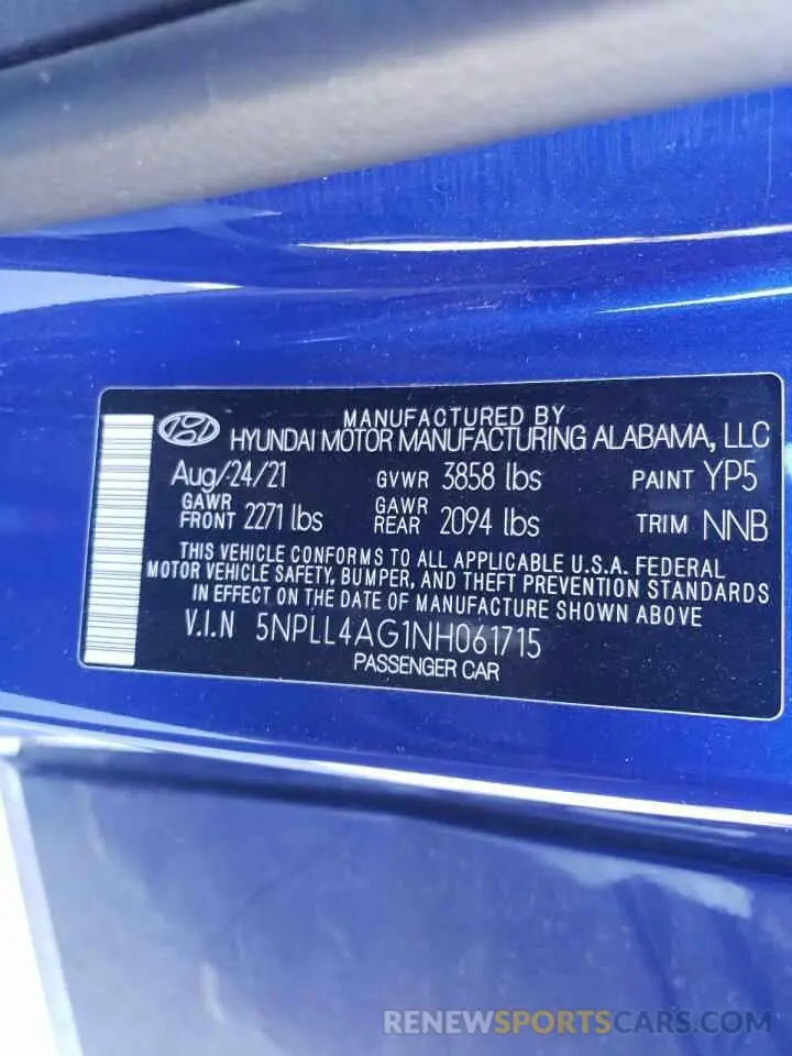 14 Photograph of a damaged car 5NPLL4AG1NH061715 HYUNDAI ELANTRA 2022