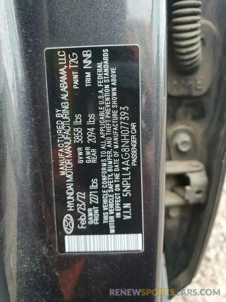12 Photograph of a damaged car 5NPLL4AG8NH077393 HYUNDAI ELANTRA 2022