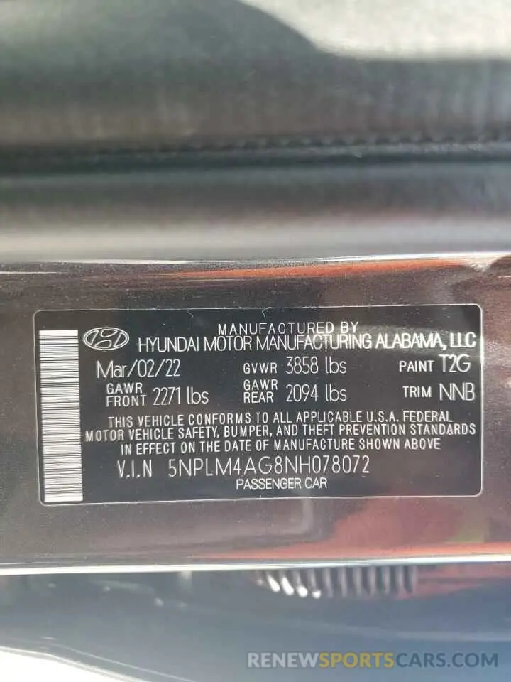 12 Photograph of a damaged car 5NPLM4AG8NH078072 HYUNDAI ELANTRA 2022