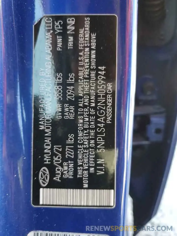 14 Photograph of a damaged car 5NPLS4AG2NH059944 HYUNDAI ELANTRA 2022