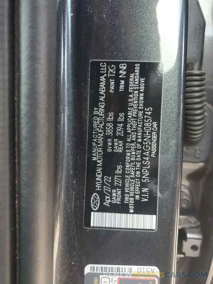 13 Photograph of a damaged car 5NPLS4AG5NH085745 HYUNDAI ELANTRA 2022