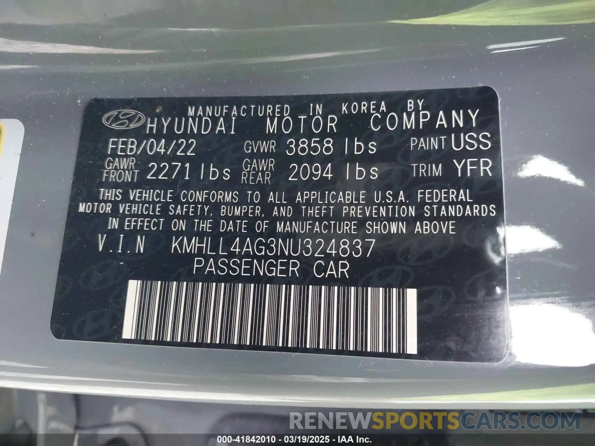 9 Photograph of a damaged car KMHLL4AG3NU324837 HYUNDAI ELANTRA 2022