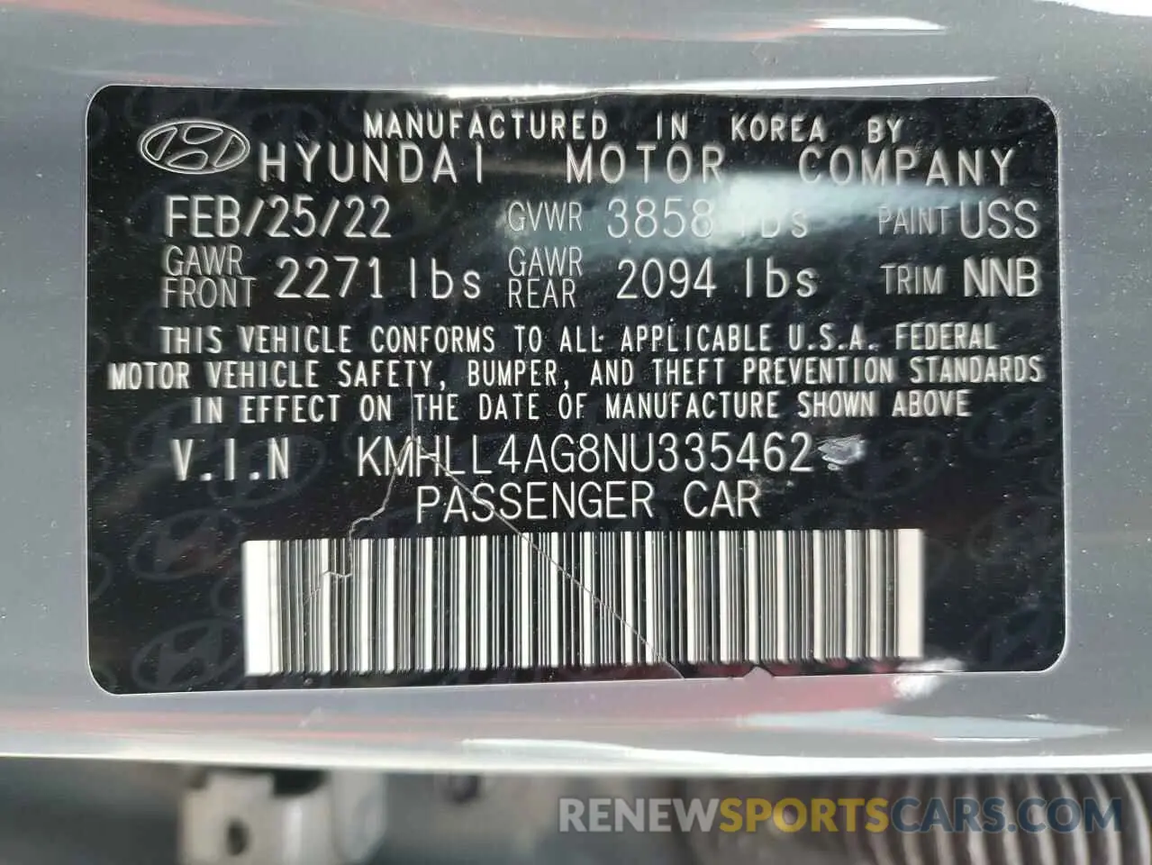 14 Photograph of a damaged car KMHLL4AG8NU335462 HYUNDAI ELANTRA 2022