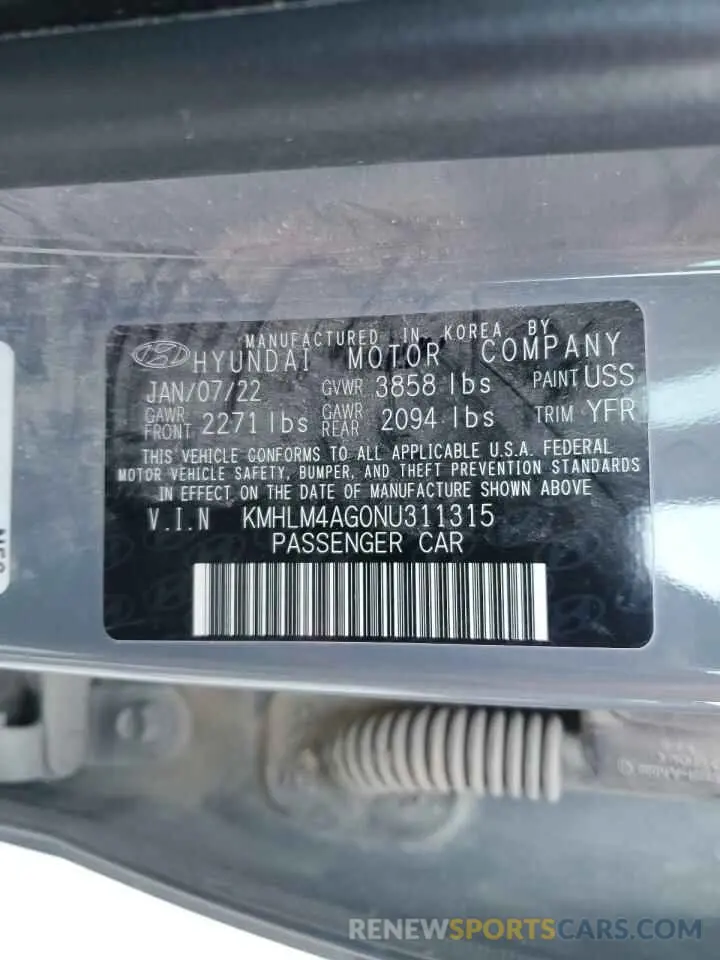 14 Photograph of a damaged car KMHLM4AG0NU311315 HYUNDAI ELANTRA 2022