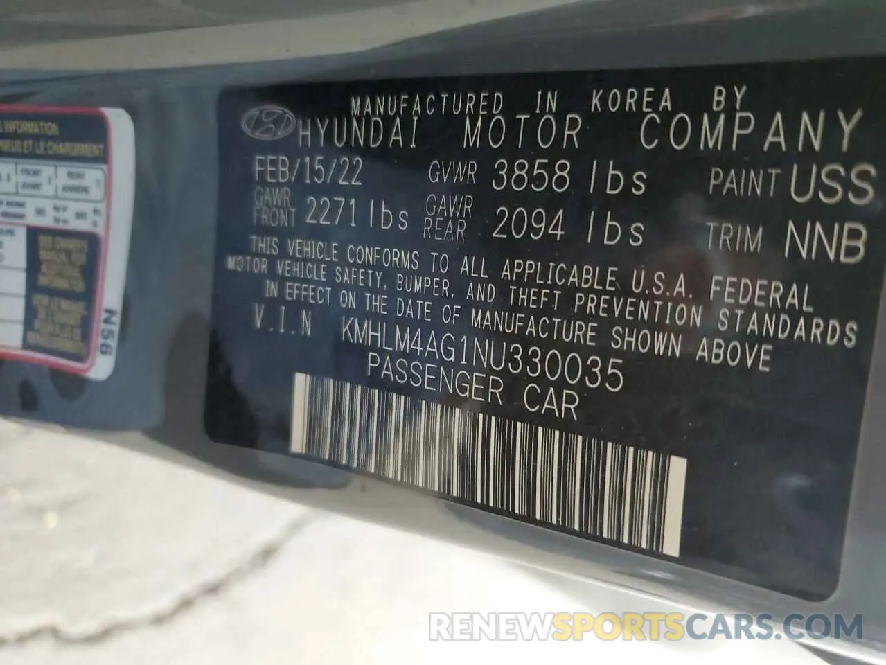 12 Photograph of a damaged car KMHLM4AG1NU330035 HYUNDAI ELANTRA 2022