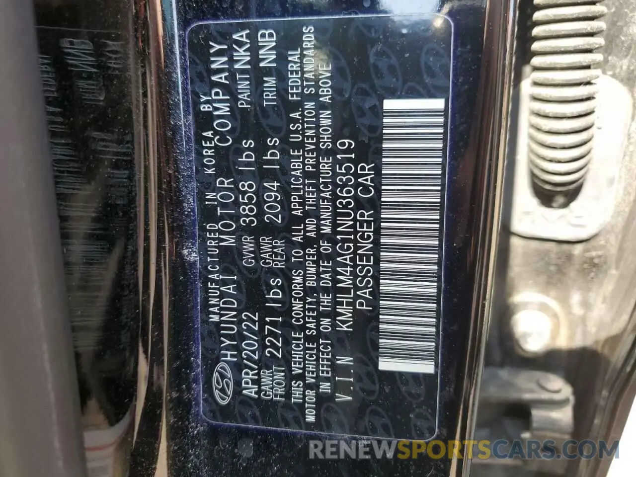 13 Photograph of a damaged car KMHLM4AG1NU363519 HYUNDAI ELANTRA 2022