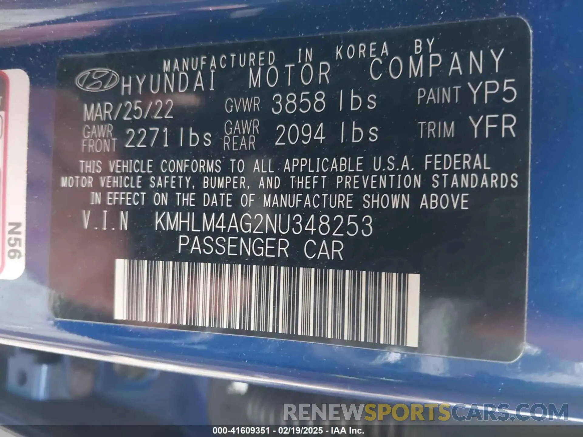 9 Photograph of a damaged car KMHLM4AG2NU348253 HYUNDAI ELANTRA 2022