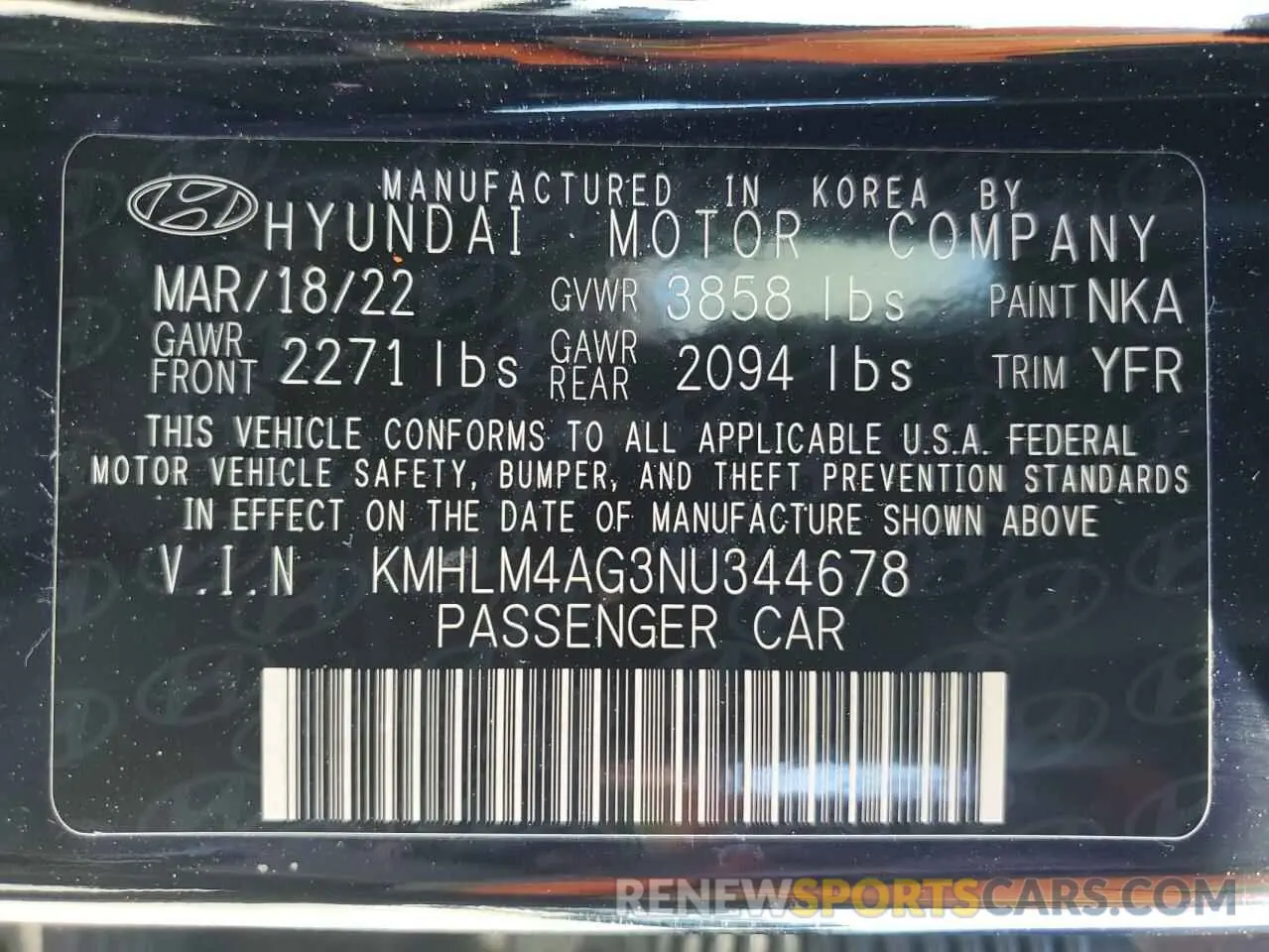 12 Photograph of a damaged car KMHLM4AG3NU344678 HYUNDAI ELANTRA 2022
