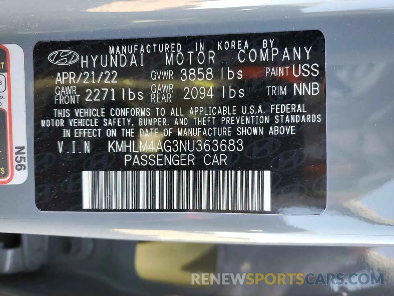 13 Photograph of a damaged car KMHLM4AG3NU363683 HYUNDAI ELANTRA 2022