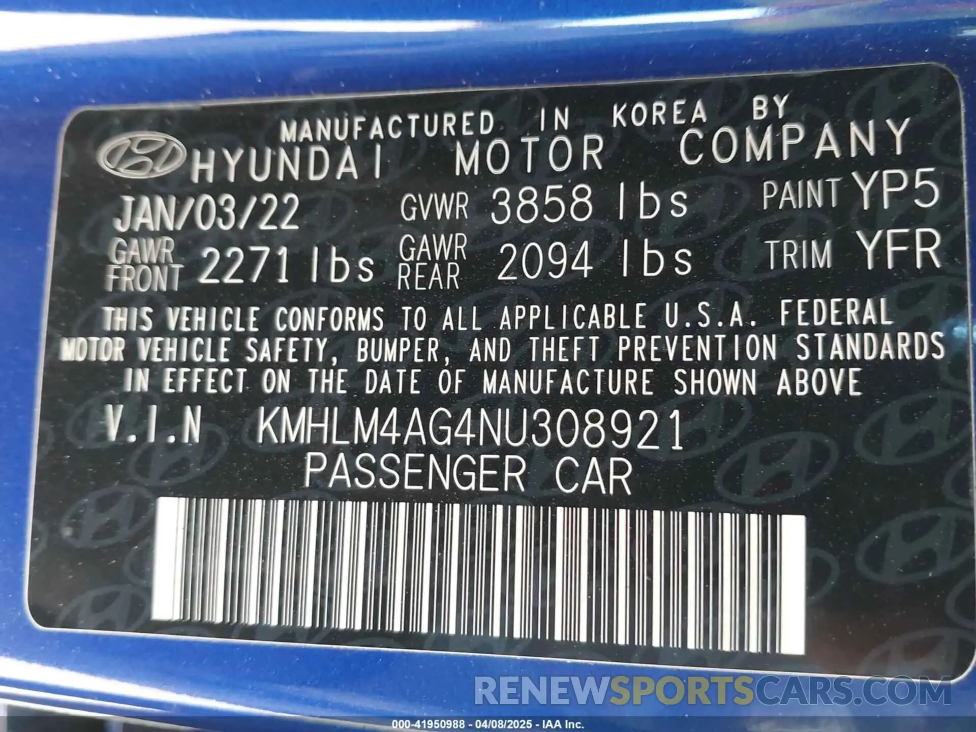 9 Photograph of a damaged car KMHLM4AG4NU308921 HYUNDAI ELANTRA 2022