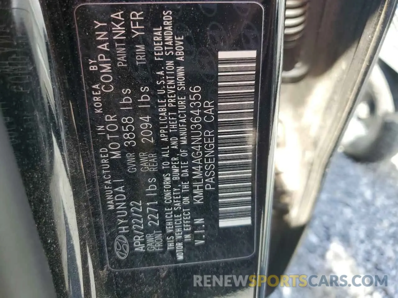 15 Photograph of a damaged car KMHLM4AG4NU364356 HYUNDAI ELANTRA 2022