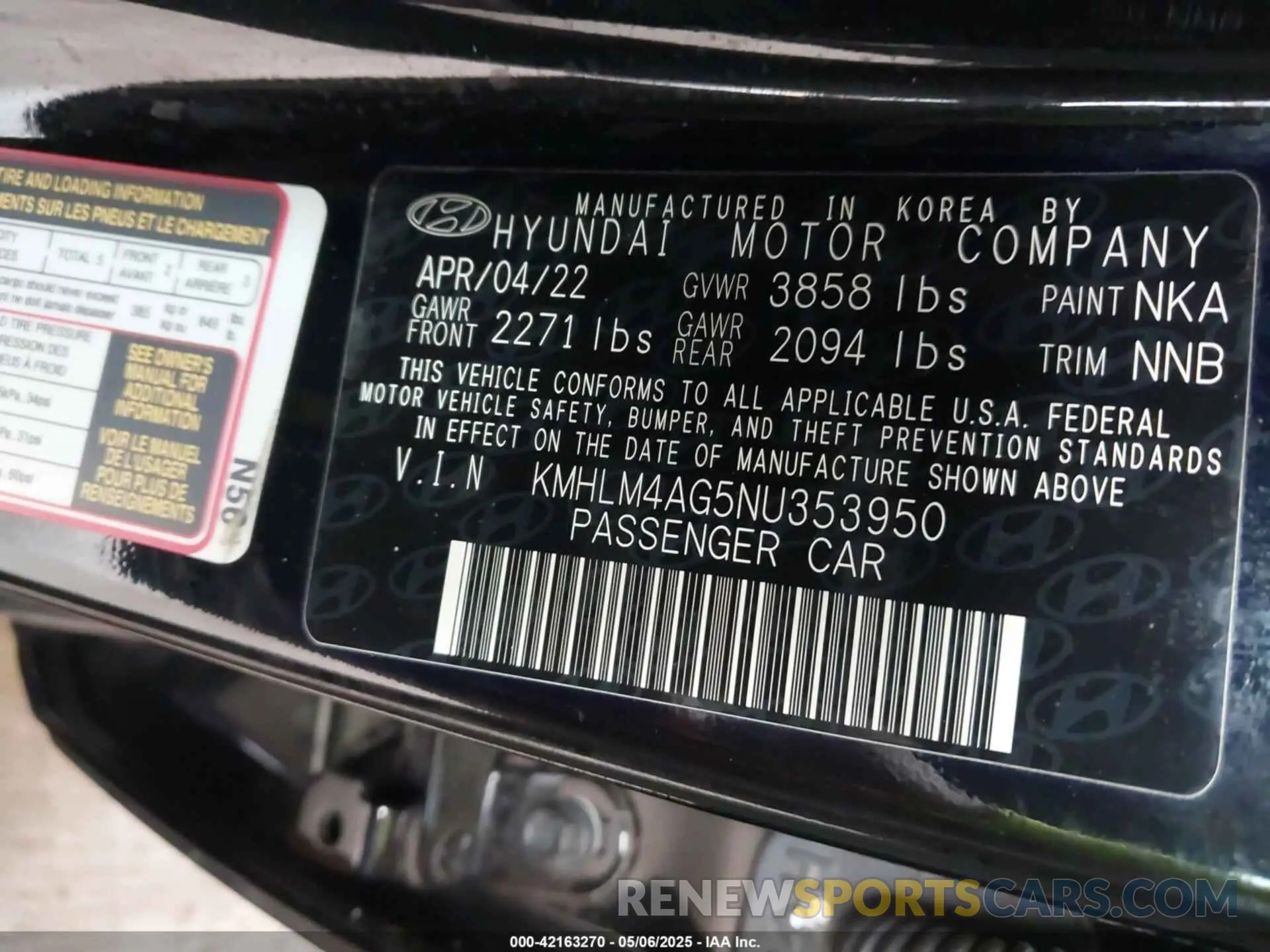 9 Photograph of a damaged car KMHLM4AG5NU353950 HYUNDAI ELANTRA 2022